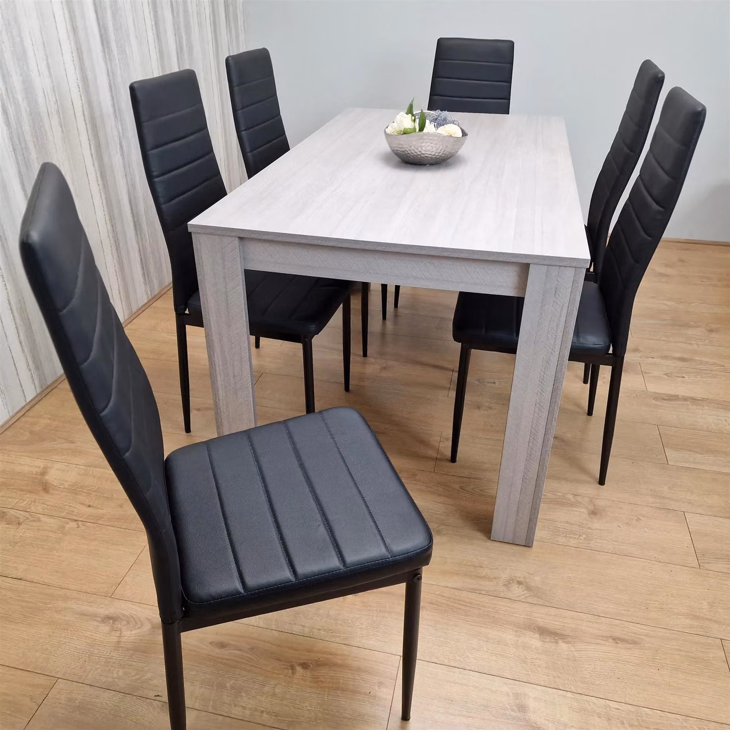 Kosy Koala Modern Dining Room Furniture Set with Rectangular Grey Table and 6 Black Chairs in Brown – 4