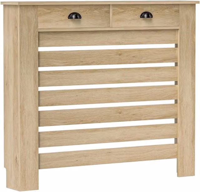 NESTLUNE Radiator Cover with Drawer, Horizontal Slat, Light Oak, W: 100 cm, D: 15 cm – 1