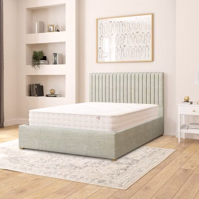 Aspire Grant Fabric Ottoman Storage Bed in Eau De Nil Blue Green, W/D/H: 140 x 200 cm