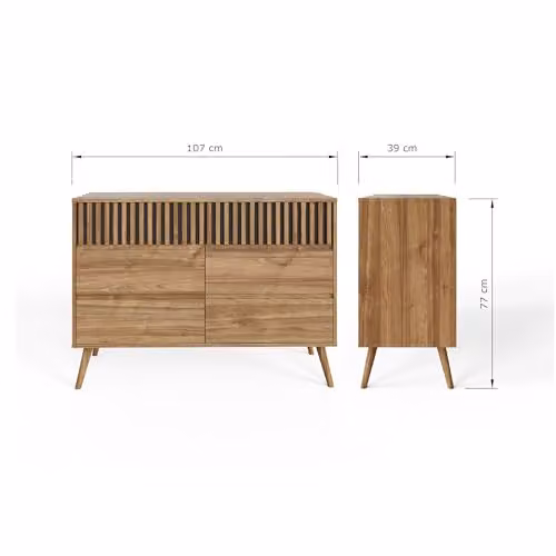 GFW Rowan 3+3 Drawer Chest in Oak Effect Brown with Slatted Detailing and Six Drawers – 2