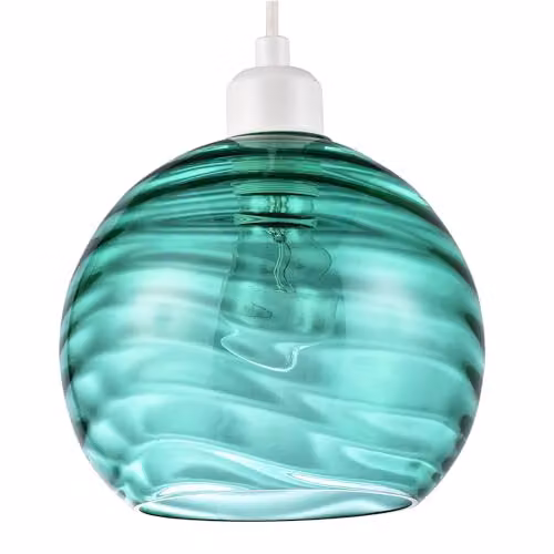 Happy Homewares Modern Circular Ribbed Glass Pendant Lamp Shade in Green, Diameter: 20 cm