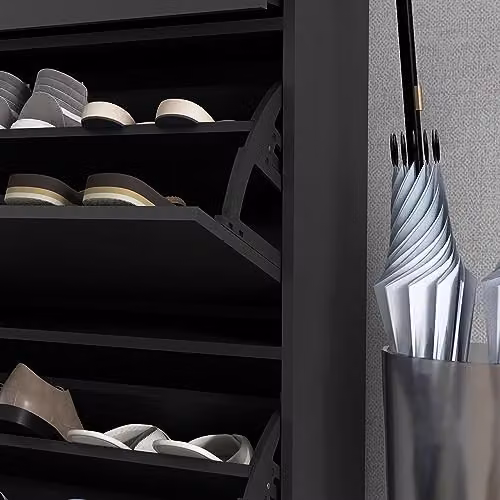 HOMCOM Modern Black Shoe Storage Cabinet with Tilting Compartments and Drawers, H 76 cm x W 110 cm x D 26 cm – 7