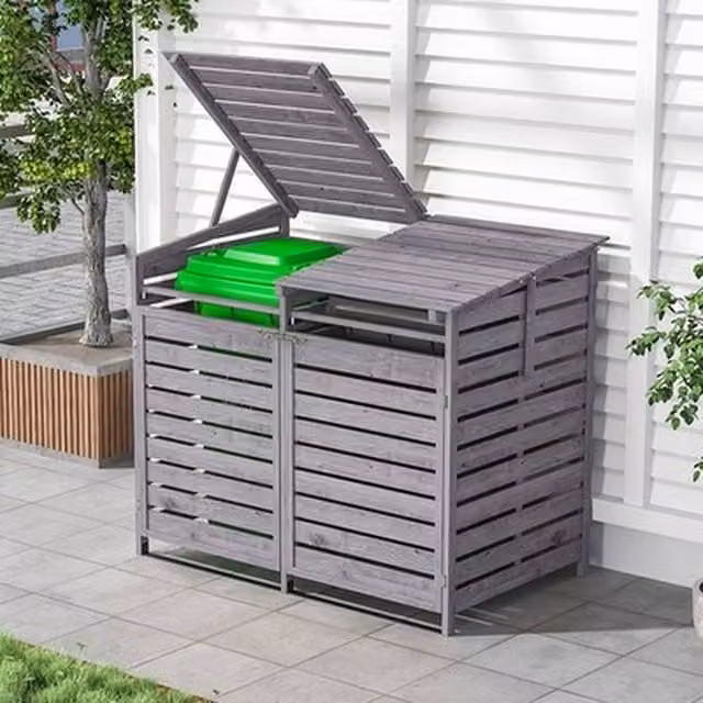 NESTLUNE Double Wheelie Bin Storage Shed in Grey