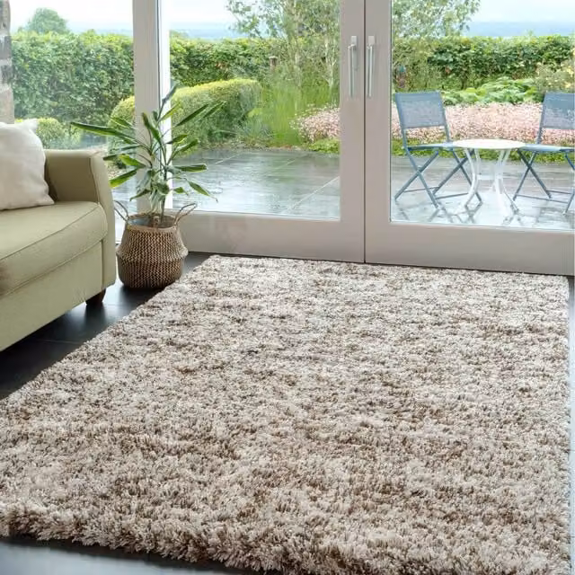 The Rug House Latte Mottled Shaggy Area Rug in Beige and Multicolour, W: 170 cm, D: 120 cm