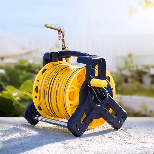 Livingandhome Portable Garden Watering Hose Reel Cart Set, 25m, Yellow