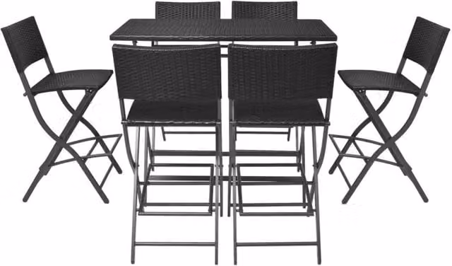 Berkfield Home 7 Piece Folding Outdoor Dining Set in Black Poly Rattan and Steel – 1