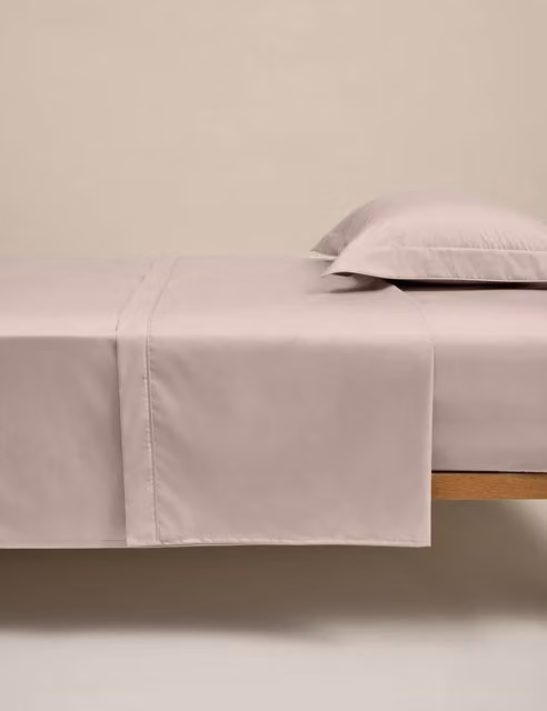 M&S Egyptian Cotton 230 Thread Count Percale Flat Sheet, Dusted Pink, W: 140 cm, L: 200 cm