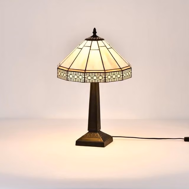 BELOFAY Tiffany Stained Glass Table Lamp in Multicolour with Bronze Metal Base
