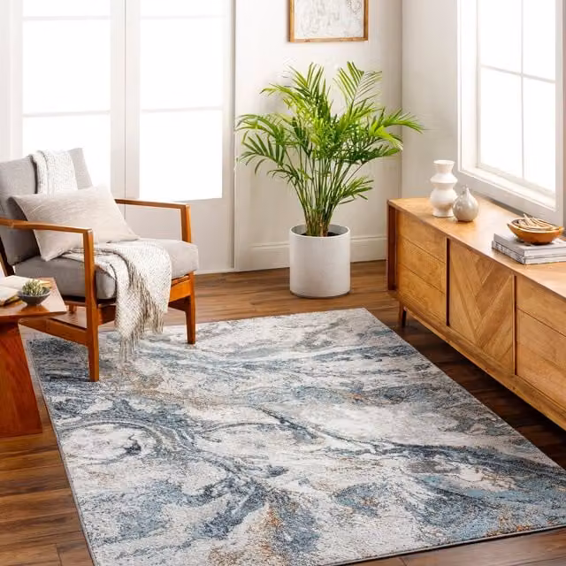 Livabliss San Francisco Abstract Modern Marble Rug in Blue, W: 200 cm, D: 275 cm – 1