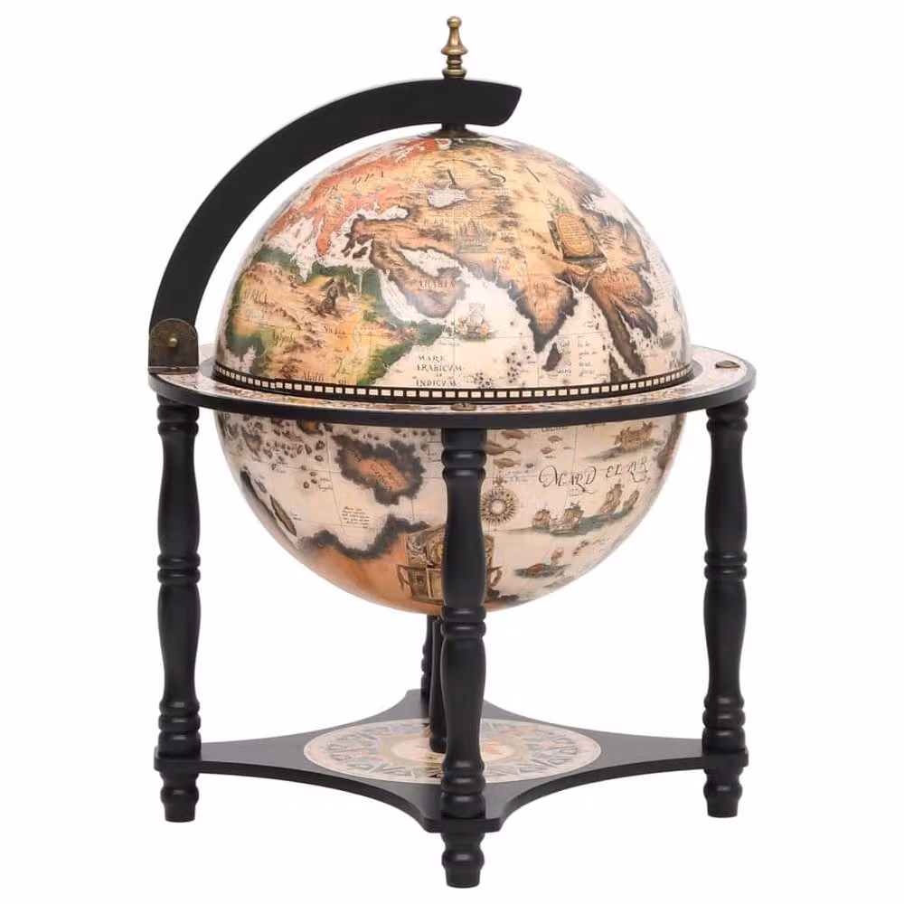 Berkfield Home Globe Bar Wine Stand in Black Solid Eucalyptus Wood, W/D/H: 42.0 x 57.0 x 42.0 cm – 2