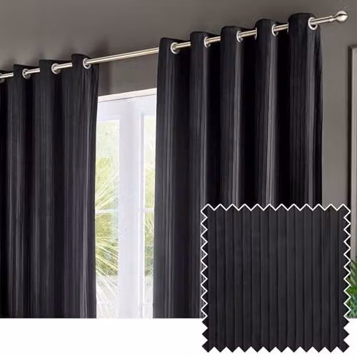 Paoletti Corinthian Black Velvet Eyelet Curtain Pair, W: 168 cm, H: 183 cm
