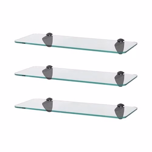 Harbour Housewares Set of 3 Wall-Mounted Rounded Glass Bathroom Shelves in Black and Transparent, Width: 40 cm – 1