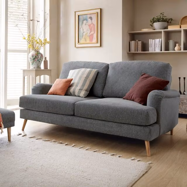 Abakus Direct Harper 3 Seater Fabric Sofa in Dark Grey with Removable Covers and Scatter Cushions