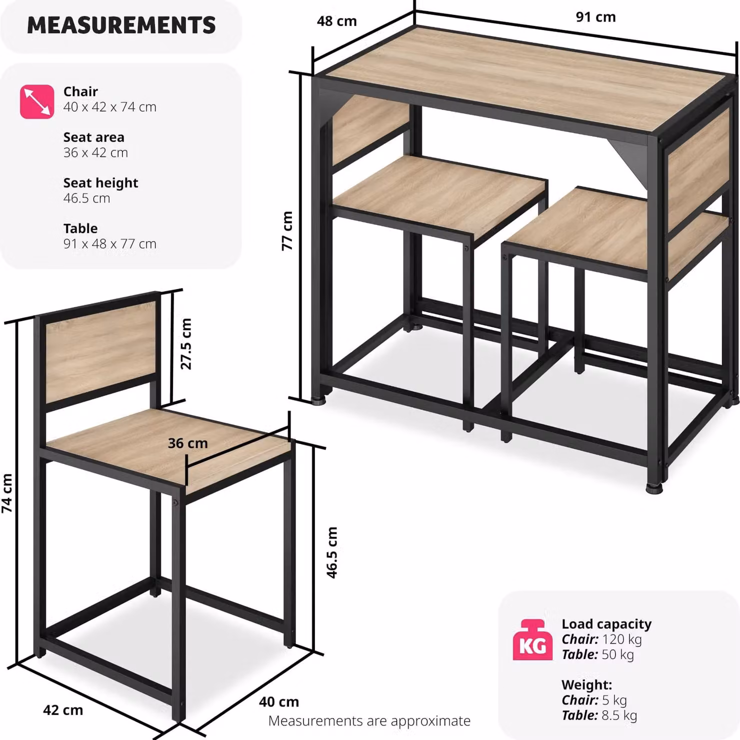 tectake Milton 3-piece Dining Table and Chairs Set in Light Oak – 6