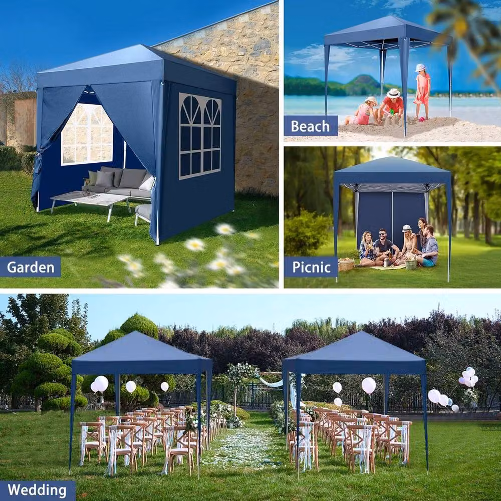 FLAVORA Pop Up Gazebo with 4 Side Panels in Blue, W/D/H: 200 x 200 x 245 cm – 5