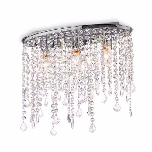 Netlighting Rain 3 Light Small Ceiling Flush Light in Chrome and Grey with Transparent Crystal – 1