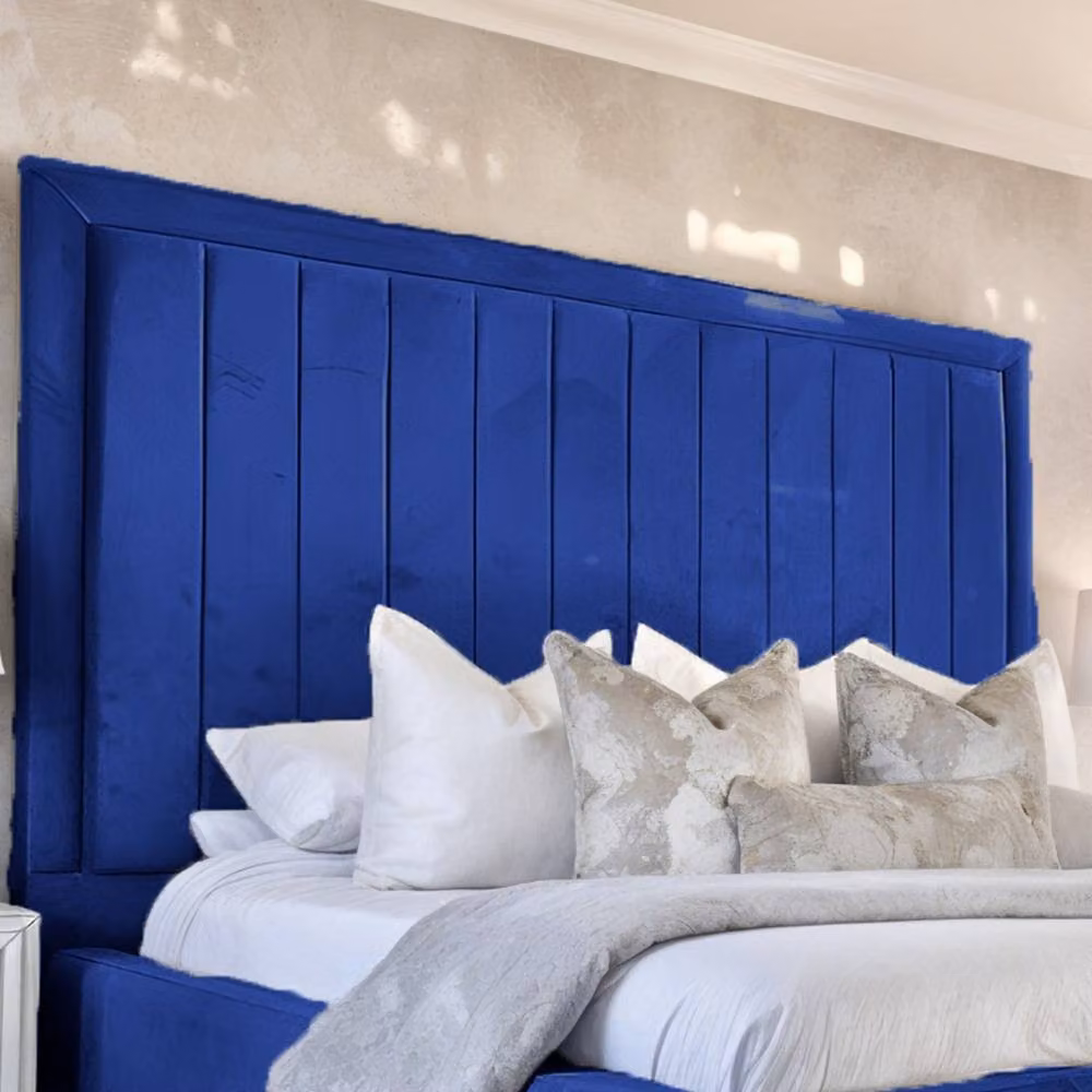 UK Bed Furniture Geneva Ottoman Gas Lift Upholstered Velvet Bed in Blue, W/D/H: 120 x 200 cm – 2