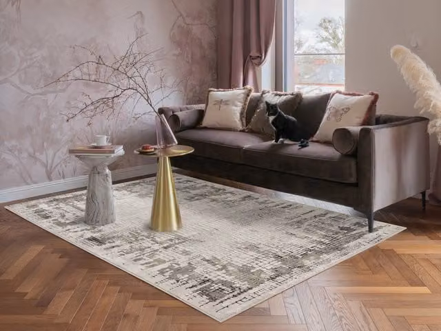 Desire Rugs Grey Modern Abstract Rectangular Living Room Area Rug, W: 290 cm, D: 200 cm