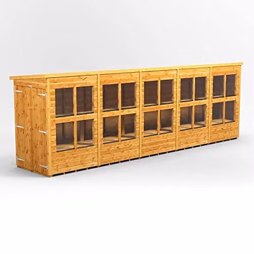 POWER Premium Pent Wooden Greenhouse Shed with Double Doors and Toughened Glass in Brown – 1