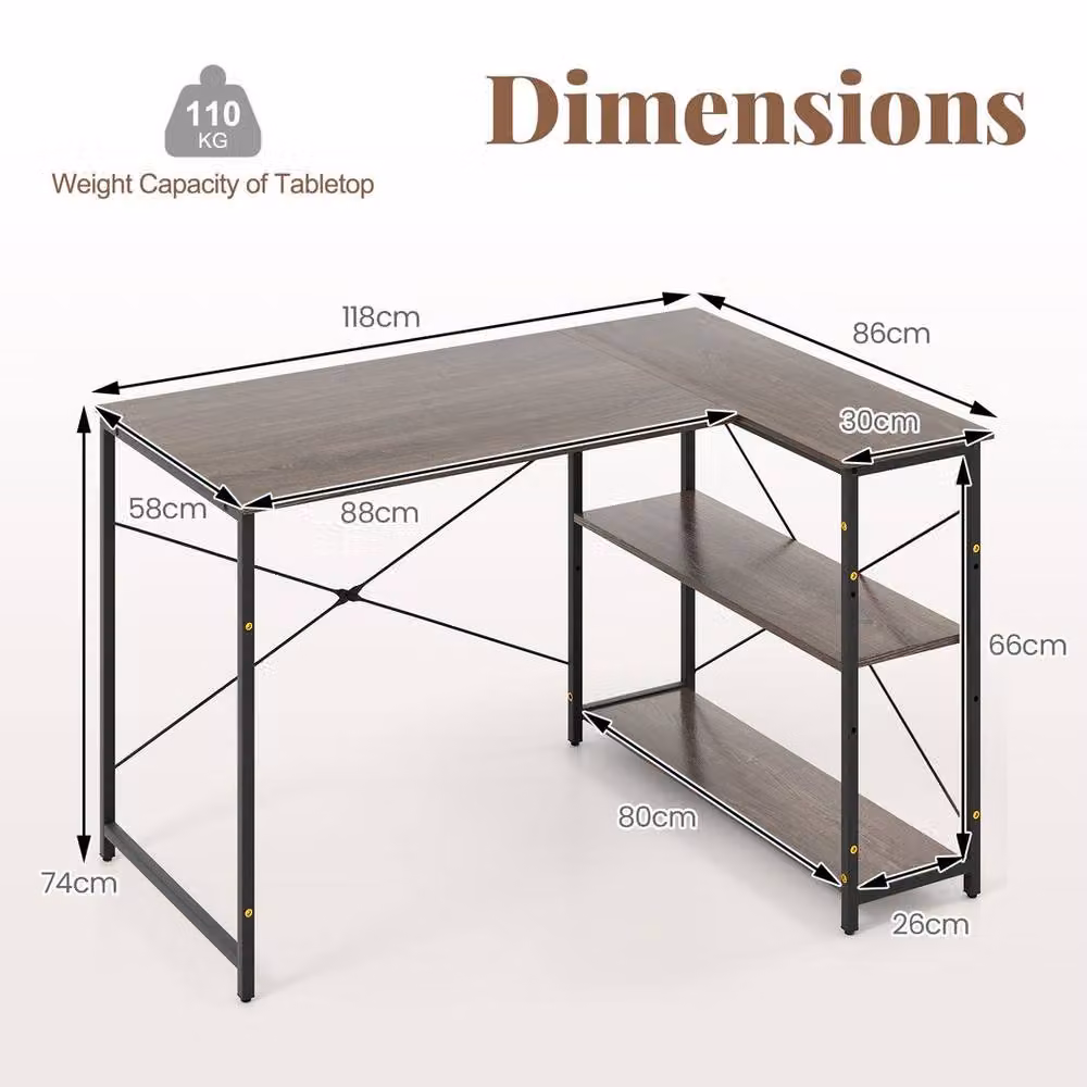 EONLION L-shaped Corner Computer Desk in Brown – 2