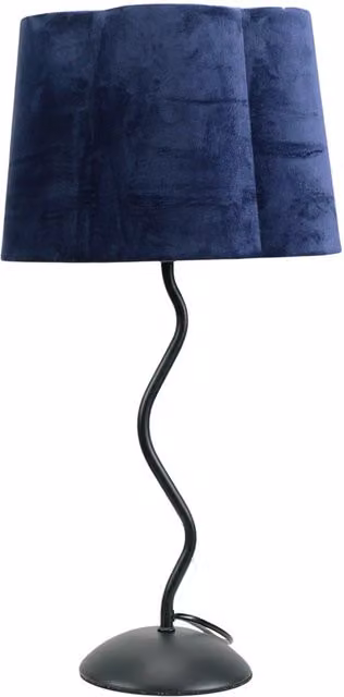 ValueLights Wiggle Black Metal Single Stem Table Lamp with Navy Blue Velvet Scallop Shade