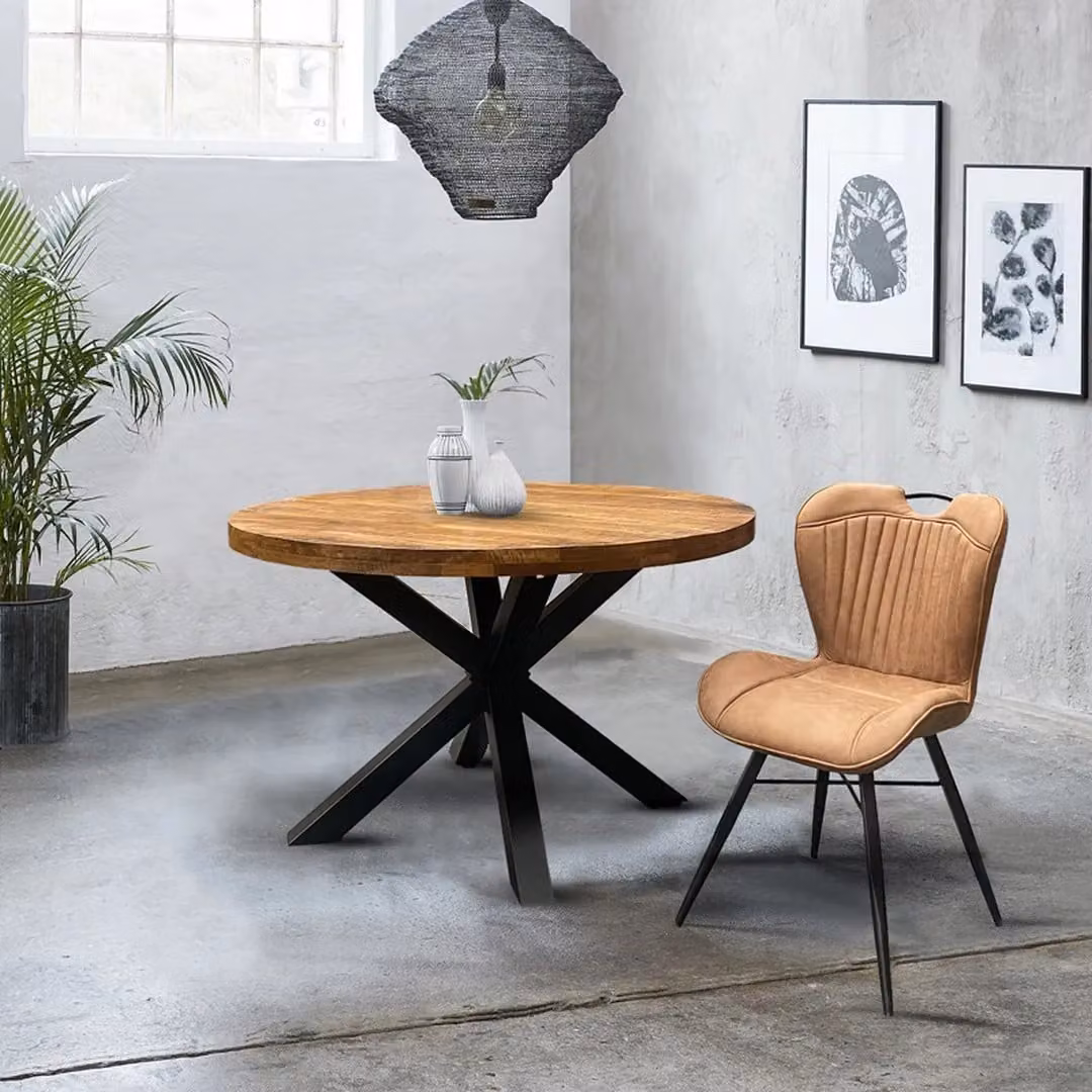 Jaipur Furniture Ltd Industrial Round X-Frame Dining Table in Brown Mango Wood and Black Metal, W: 130 cm, D: 130 cm, H: 76 cm – 4