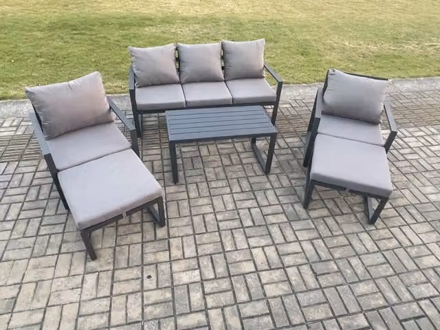 Fimous 7 Seater Aluminium Garden Furniture Set with Cushions in Dark Grey