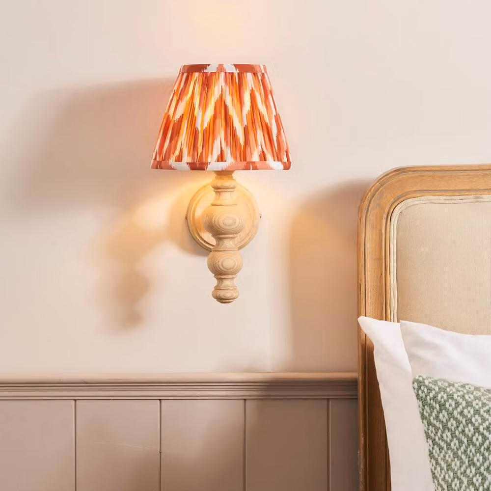 Netlighting Bibury Ash Wall Light with Orange Fabric Zigzag Shade in Brown and Wood – 2