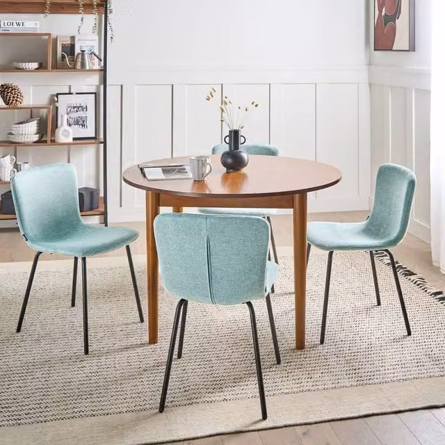 Wyld Haus Set of 4 Mint Green Upholstered Dining Chairs with Black Metal Legs
