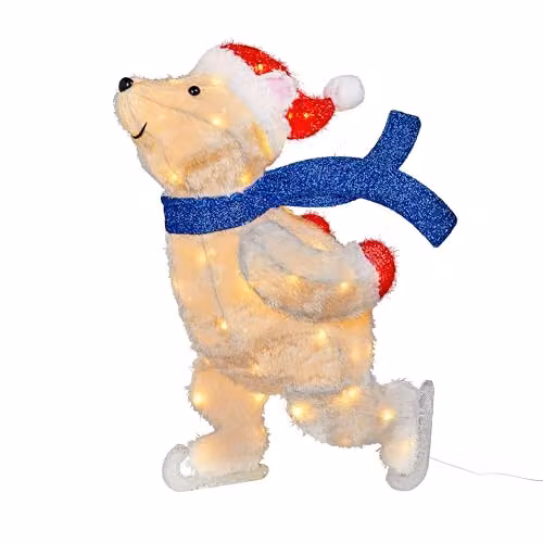 Lights4fun LED 3D Ice Skating Polar Bear Outdoor Christmas Figure in Blue and White, Height: 78 cm – 2