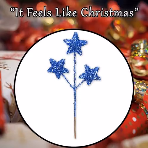 VFM e-Store Blue Christmas Glitter Star Pick Decoration W: 38 cm, H: 18 cm – 6