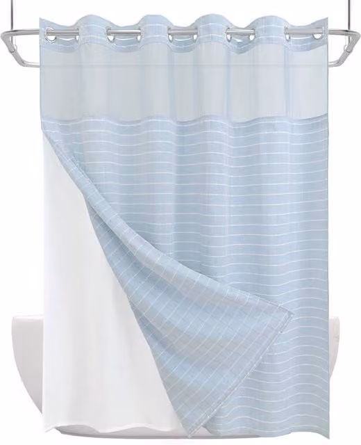 DRIFTED ROOT Grey and Blue Jacquard Water-Repellent Bathroom Shower Curtain with Snap-in Liner