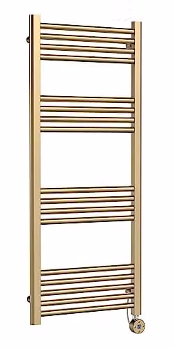nuie MTY860 Electric Round Straight 17 Bar Towel Radiator, Brushed Brass, W: 500 mm, H: 1200 mm – 1