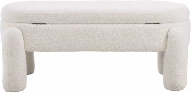 KORVIXA Modern Upholstered Ottoman Bench Footstool in Beige, W x D: 100 x 100 cm – 1