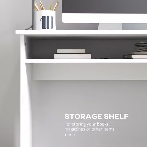 HOMCOM Modern Computer Desk with Storage Shelf, High Gloss White, W: 90 cm, D: 50 cm, H: 74 cm – 3