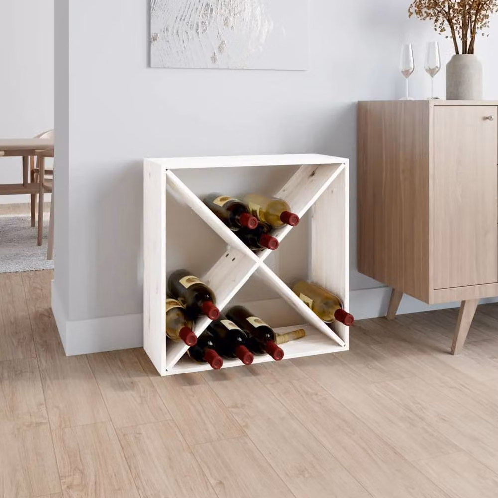 Berkfield Home White Rustic Solid Pine Wall Mounted Wine Cabinet with Bottle Rack W/D/H: 62 x 25 x 62 cm – 2
