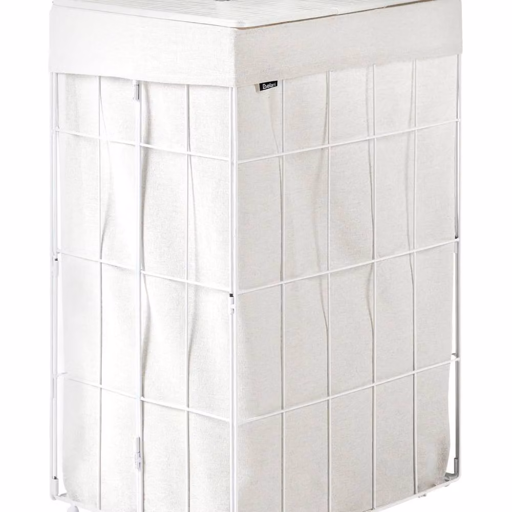 Wyld and Coco 72L Foldable Laundry Basket in White with Bamboo Lid and Removable Fabric Bag – 2