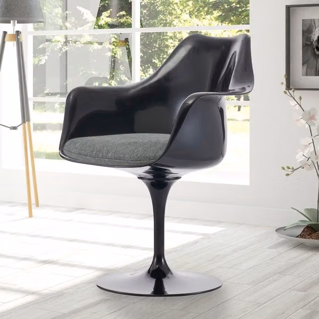 Fusion Living Black Tulip Swivel Armchair in Grey Velvet with Metal Frame