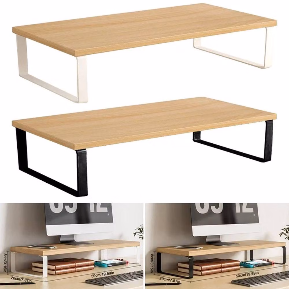 EONLION White and Sand Wood Desktop Monitor Stand Screen Riser Shelf, Width: 100 cm – 3