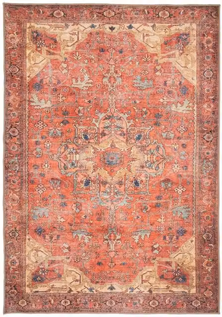 Kukoon Gold Terracotta Distressed Persian Style Soft Pile Area Rug, W: 60 cm, L: 240 cm