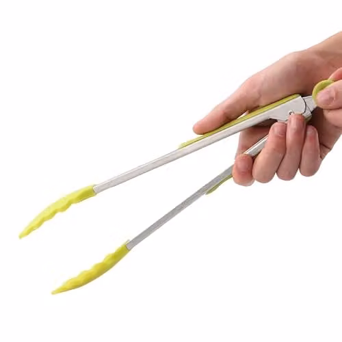 Orsina Stainless Steel Kitchen Tongs with Red Silicone Tips in Green
