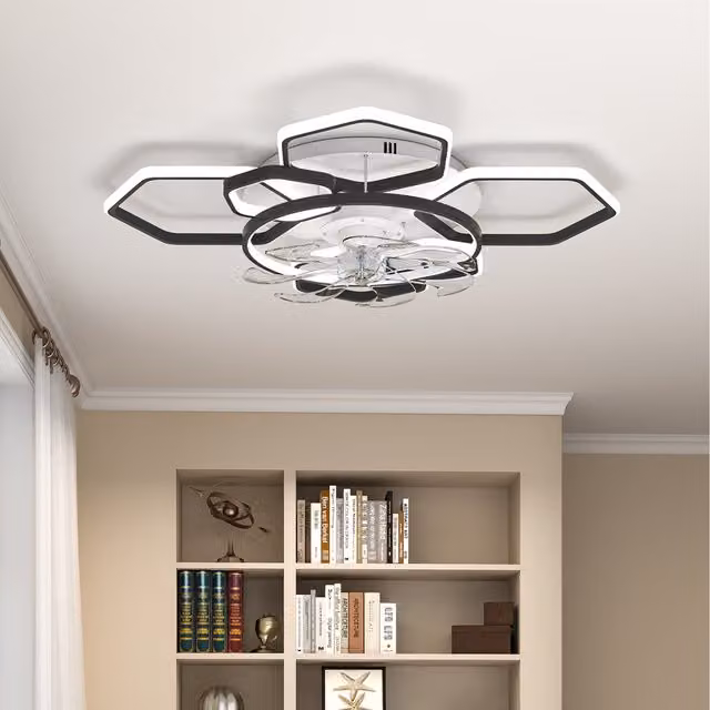 Komore Minimalist Geometric LED Ceiling Fan Light in Black