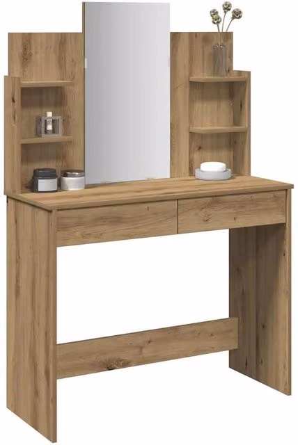 Berkfield Home Artisan Oak Dressing Table with Mirror in Brown, W/D/H: 96 x 39 x 142 cm – 1