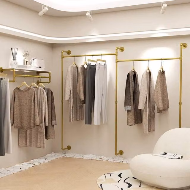 KORVIXA Industrial Metal Clothes Rail in Gold, W/H: 200 x 200 cm