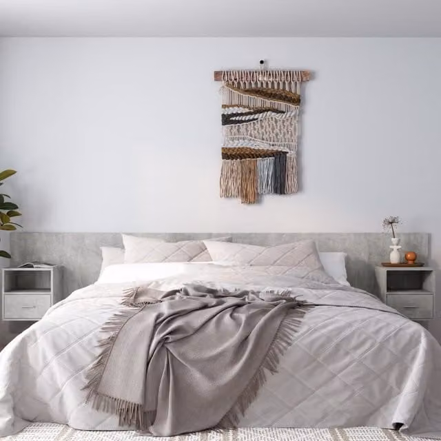 Berkfield Home Bed Headboard with Integrated Nightstand Cabinets in Concrete Grey Engineered Wood – 1