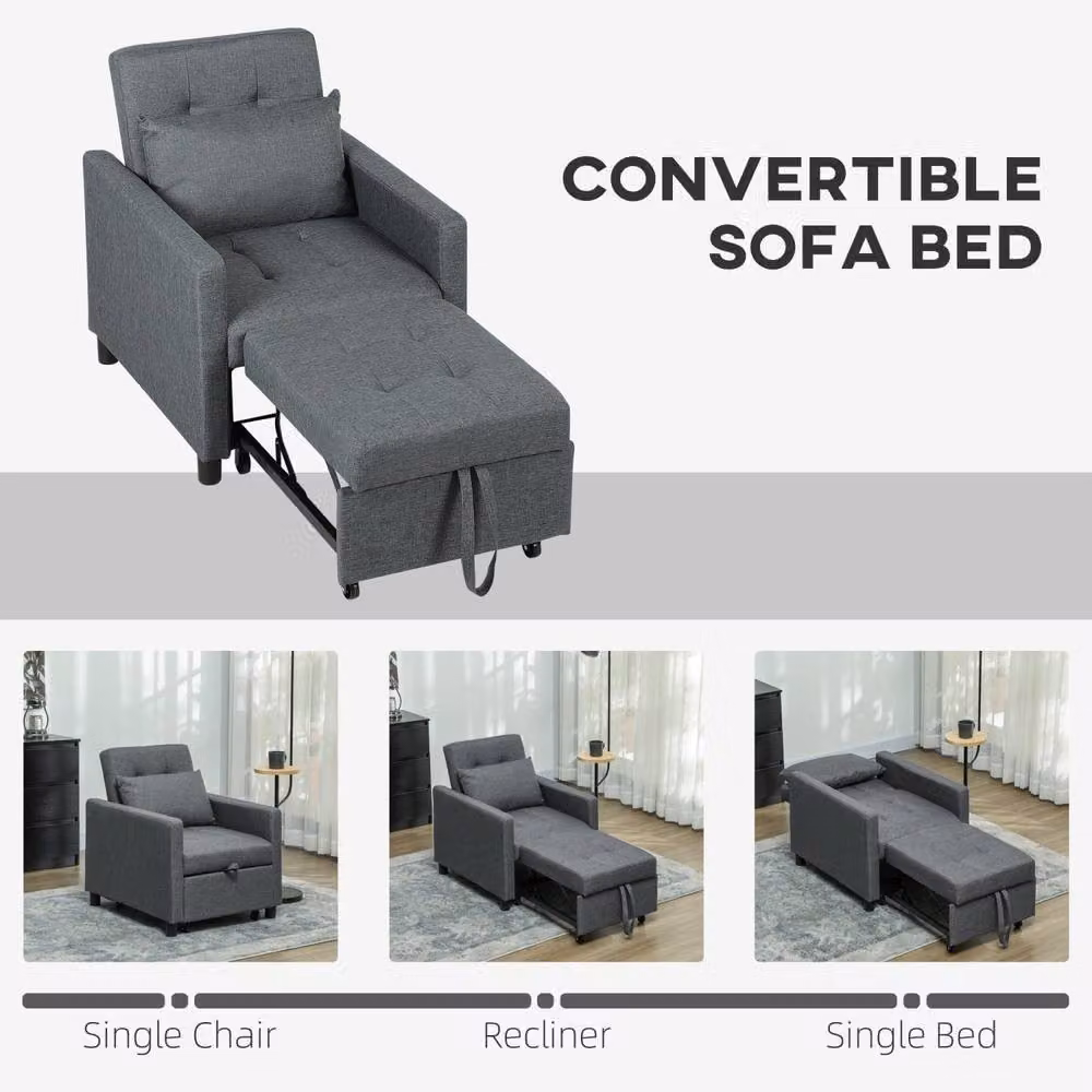 Wyld Haus Loco Suro 3 in 1 Convertible Chair Bed in Dark Grey with Adjustable Backrest and Solid Wood Frame – 4