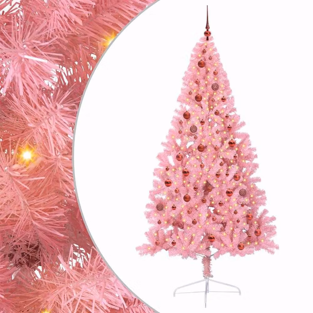 Berkfield Home Artificial Pre-lit Pink Christmas Tree with 300 LEDs, Height: 210 cm – 2