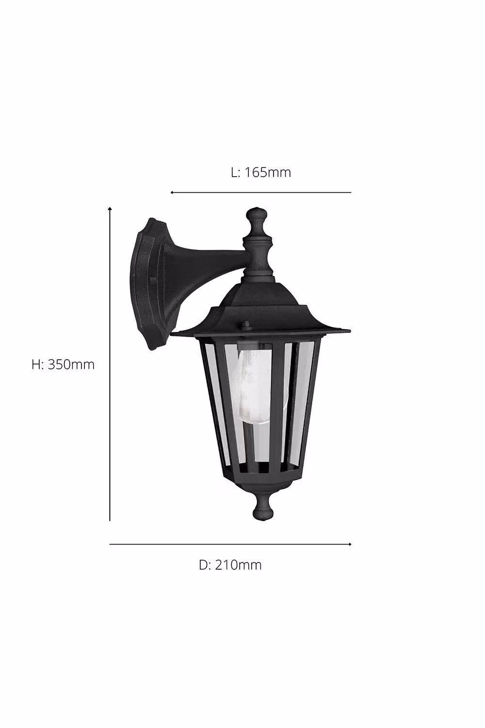 Eglo Laterna Black Lantern-Style Outdoor Wall Light with Transparent Glass – 3