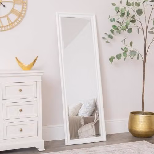 Melody Maison Shabby Chic White Framed Full Length Wall and Leaner Mirror, W: 47 cm, H: 142 cm