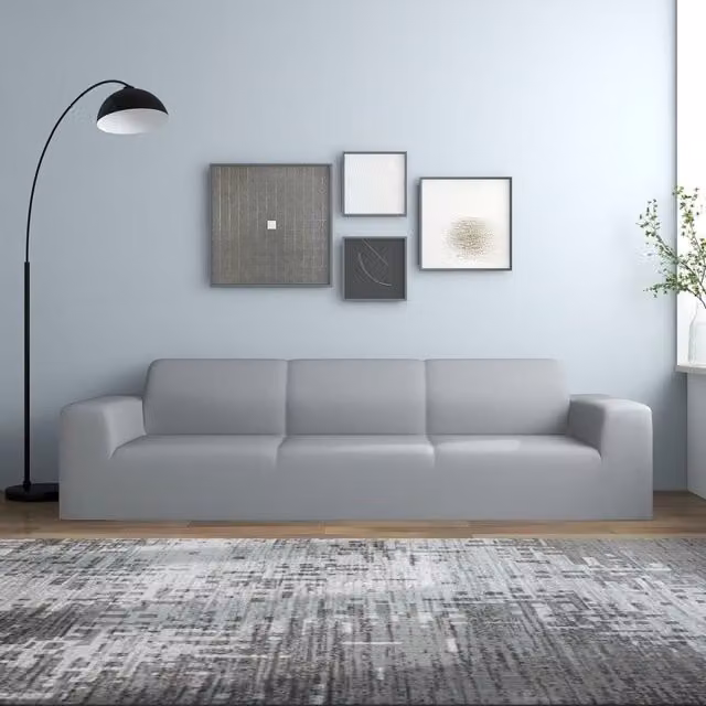 Berkfield Home 4-Seater Stretch Sofa Slipcover in Grey Polyester Jersey – 1
